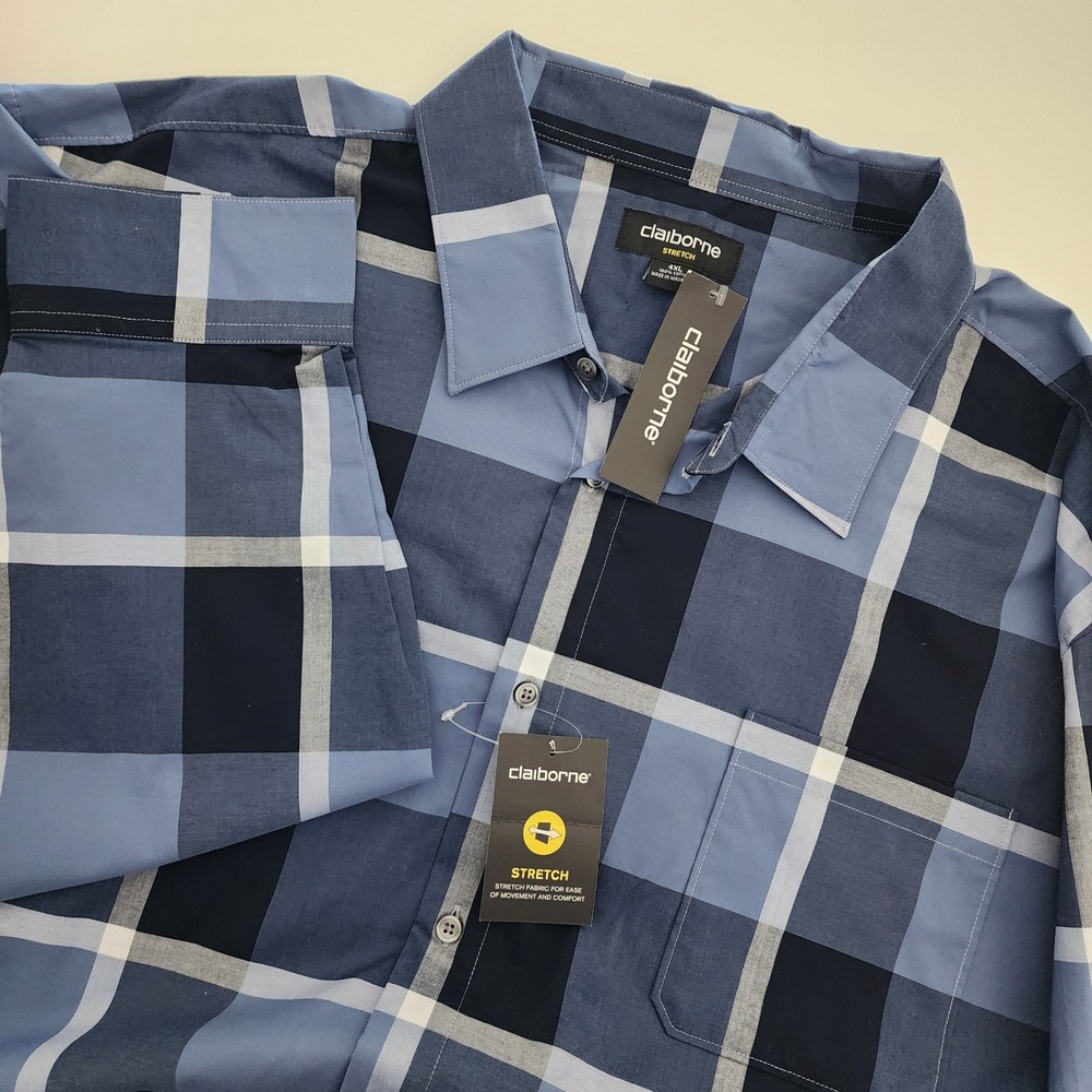 NEW Claiborne blue plaid long sleeve button front shirt mens size 4XL